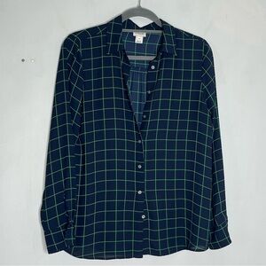 J. Crew Size XS Chiffon Button Down Windowpane Plaid Navy Shirt
